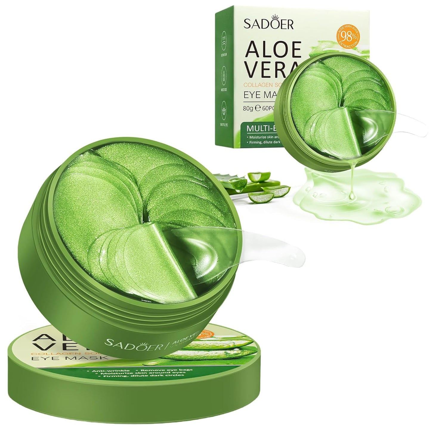 60pcs Aloe Vera Collagen Eye Mask Anti Dark Circles Eyes Bags Moisturizing Anti-Wrinkles