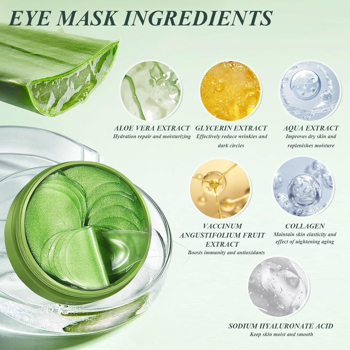 60pcs Aloe Vera Collagen Eye Mask Anti Dark Circles Eyes Bags Moisturizing Anti-Wrinkles
