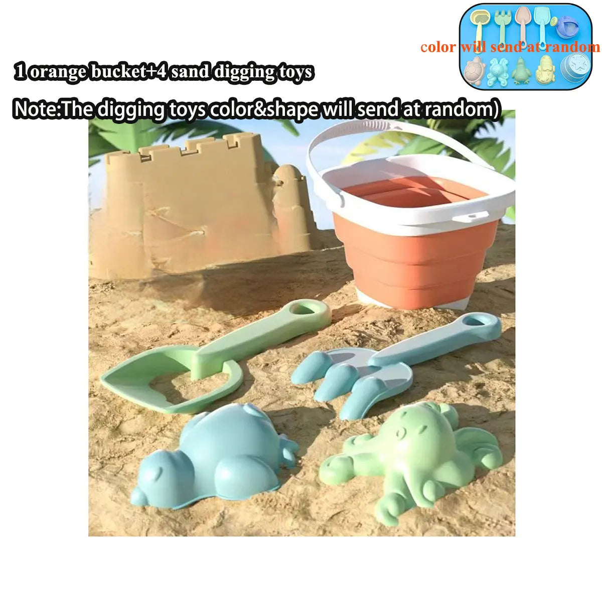 Beach Sand Play Water Set Folding Bucket Summer Toys for Children Kids Outdoor Game Sandbox Accessories Color Random