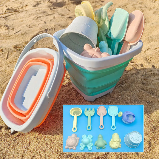 Beach Sand Play Water Set Folding Bucket Summer Toys for Children Kids Outdoor Game Sandbox Accessories Color Random