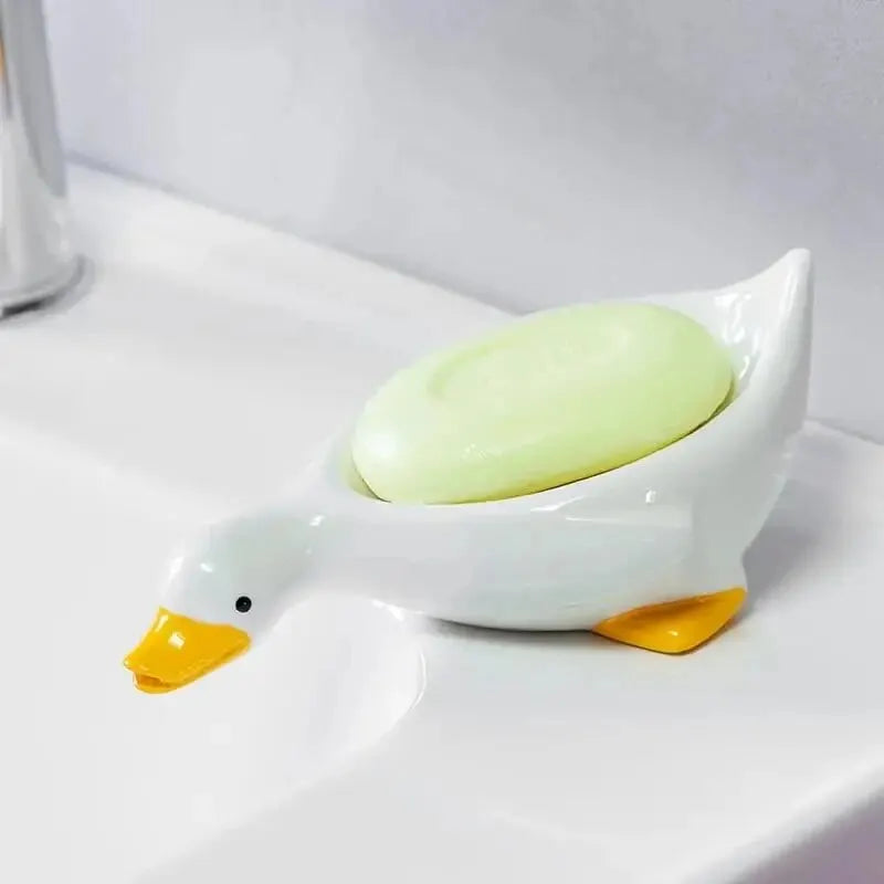 Soap Tray Self-draining Soap Rack Cute Duck-shaped Creative Rack for Shower Bathroom Kitchen Tub Sink Tray Bracket Bathroom