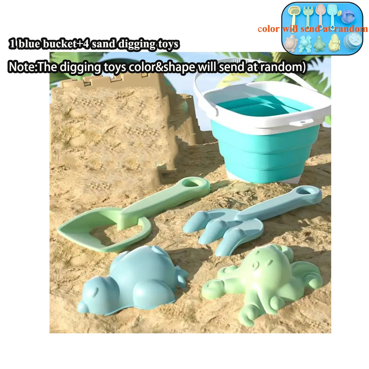 Beach Sand Play Water Set Folding Bucket Summer Toys for Children Kids Outdoor Game Sandbox Accessories Color Random