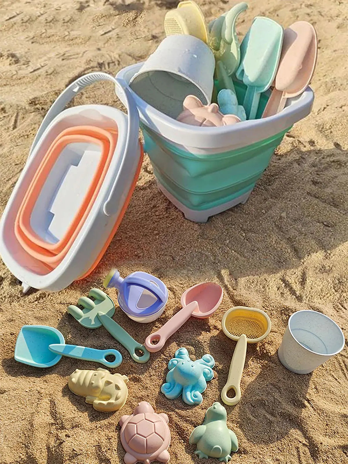 Beach Sand Play Water Set Folding Bucket Summer Toys for Children Kids Outdoor Game Sandbox Accessories Color Random