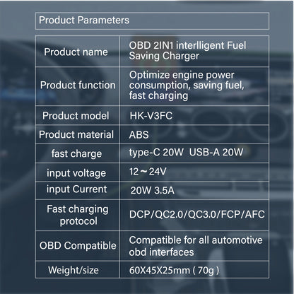 2-in-1 OBD Fuel Saver & Fast Charger – Chip Tuning for Gas & Diesel Cars